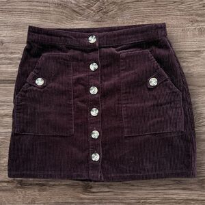 Forever 21 Corduroy Button-Front Skirt in Deep Purple